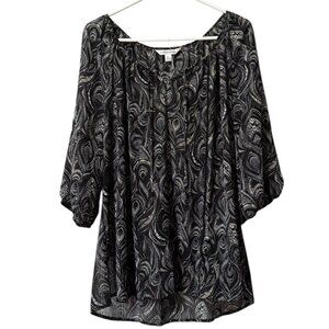 Croft‎ & Barrow Top Women Size XL Polyester 3/4 Sleeve Tie Neck Flowing Paisley